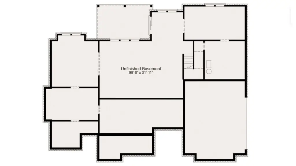 Custom home floor plan showing an unfinished basement level layout
